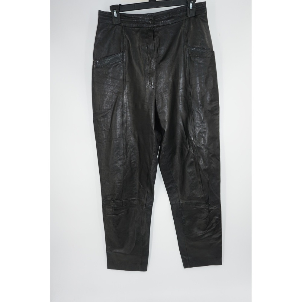 Vintage Skins‎ & Things Pants Womens 14 Black Leather High Waist Tapered 90s